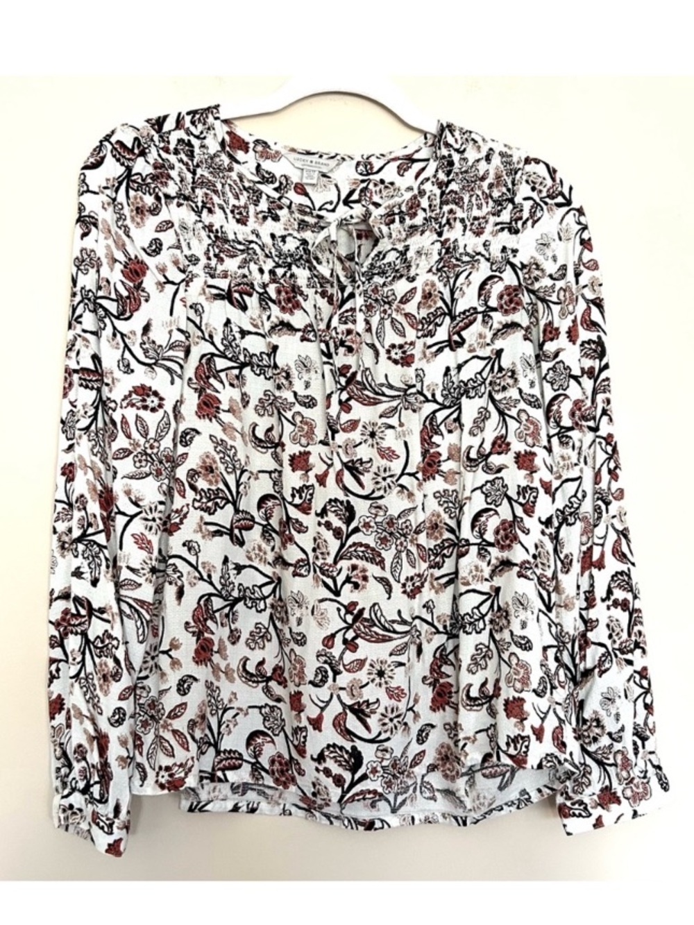Lucky Brand Women’s Cream Floral Tie-Front Blouse